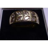 14ct gold wide band set with marquise cut stones, size O