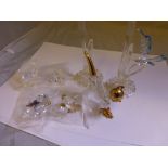 Five Swarovski figurines, frog, doll, dove, teddy bear and large cat