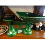 Painted green cast metal weighing scales