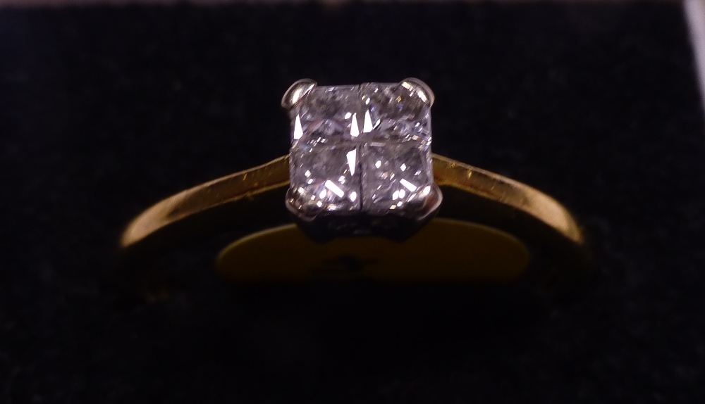 18ct gold princess cut ring, size K