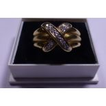 9ct gold diamond cross ring, size N