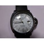 Gents automatic chrome wristwatch on rubber strap