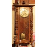 VIENNA WALL CLOCK. Mahogany cased Vienna wall clock with turned and fluted columns, H ~ 83cm.