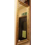 GILT FRAMED MIRROR. Gilt wood framed rectangular hall amirror, 30 x 90cm