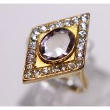 18CT GOLD ANTIQUE DIAMOND RING. 18ct gold antique 1.50ct amethyst and 0.80ct diamond ring, old cut