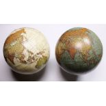 TWO MINIATURE GLOBES. Two miniature globes, terrestrial and celestial, H ~9cm