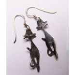 SILVER CAT DROP EARRINGS. Sterling silver cat drop earrings