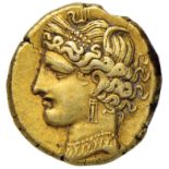 Greek coins - ZEUGITANIA Cartagine Tridramma (264-241 a.C.) Testa di Tanit a s. - R/ Cavallo