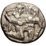 Greek coins - ISOLE DELLA TRACIA Thasos - Statere (500-480 a.C.) – Satiro con ninfa a d. – R/