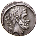 Roman coins Republic - Junia – M. Junius Brutus - Denario (54 a.C.) Testa di L. Junius Brutus a d. –