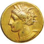 Greek coins - ZEUGITANIA Cartagine - Statere (Teos) Testa di Tanit a s. – R/ Cavallo stante a d., in