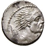 Roman coins Republic - Hostilia – L. Hostilius Saserna - Denario (48 a.C.) Testa di guerriero