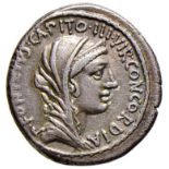 Roman coins Republic - Didia – Titus Didius - Denario (55 a.C.) Testa della Concordia a d. -  R/