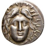 Greek coins - CARIA Rodi -  Tetradracma (circa 230-205 a.C.) - Testa di Helios di fronte - R/ Rosa –