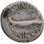 Roman coins Empire - Antonio (+ 30 a.C.) Denario legionario – R/ LEG. VIII, nave a d. – B. 114;