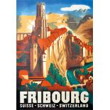 Plakate - - Fribourg. Monogrammiert "W.J.". 1939. 100 x 70 cm.Sehr gut erhalten.