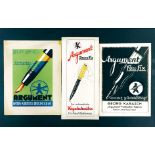 Plakate - - Drei teils farbige Original-Entwürfe für Karasch "Argument"-Füllfederhalter und