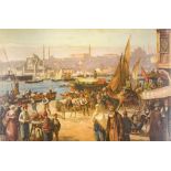Orient - Türkei - - Szene am Hafen von Konstantinopel/Istanbul. Farblithographie. Ohne Druckvermerk,