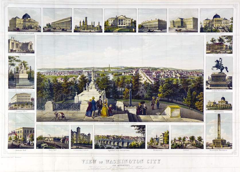 Ansichten - Washington - - Weber, Edward. View of Washington City and Georgetown. Altkolorierte