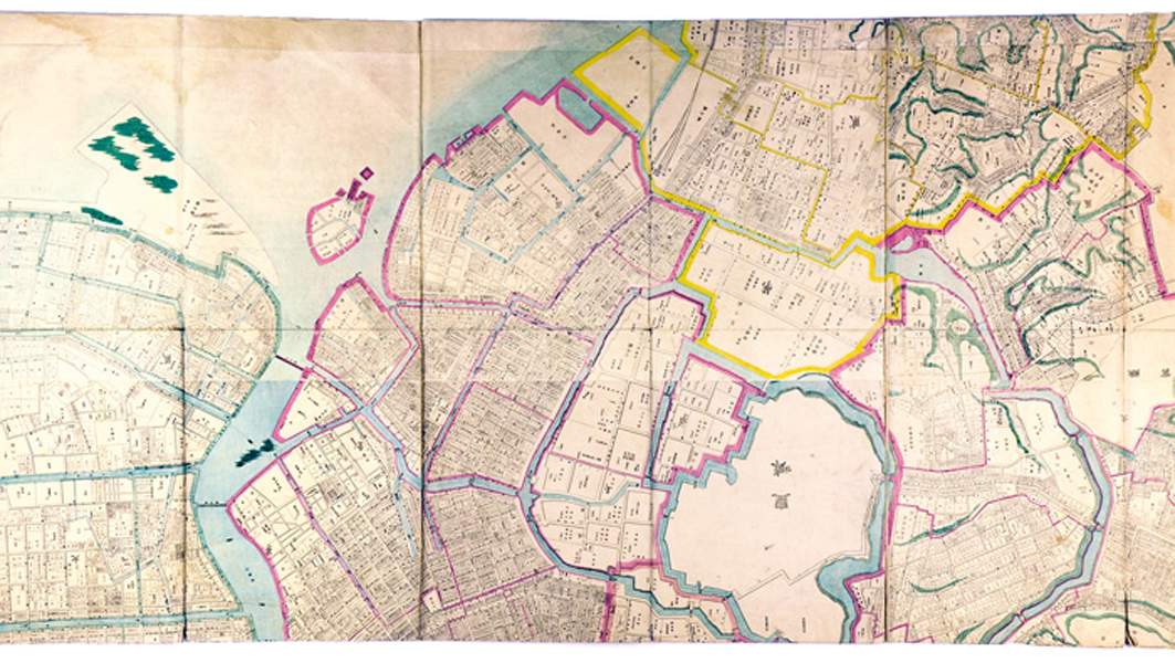 Karten - Japan - - Stadtplan von Tokio. Farbholzschnitt. Tokio, Meiji 9 (1876). 193 x 146 cm.Aus - Image 2 of 2