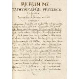 Lüders, Johann. Rerum metaphysicarum succinta explicatio. Lateinische Handschrift auf Papier. Vor-