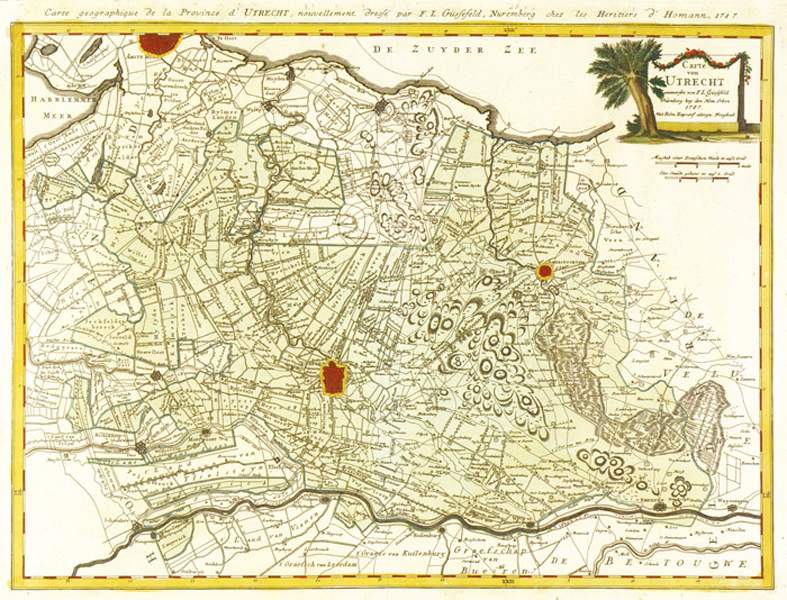 Karten - Niederlande - - Güssefeld, Franz Ludwig. Carte von Utrecht. Kolorierte Kupferstich-Karte.