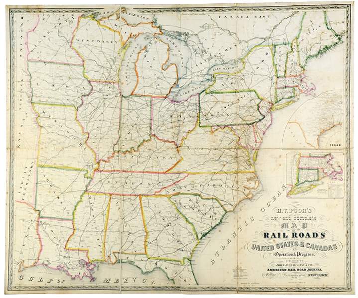 Karten - Vereinigte Staaten von Amerika - - Poor, Henry V. New and complete Map of all the Rail