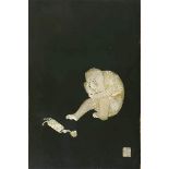 Genre - Affen - - Sammlung von 1 Ölbild, 1 Lackbild mit Abbildungen eines Affen und Inro aus
