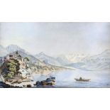 Ansichten - Schweiz - - Goldchmid, H. Vue du Village & du Lac de Brienz. Original-Aquarell auf