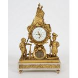 PENDULE  AUX ENFANTS GUERRIERS  LOUIS XVI 
En bronze doré et marbre blanc présentant sur la