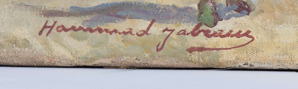 TABLEAU ORIENTALISTE "SCENE DE RUE A FEZ" DE HAMMAD JABRAN ( 1917-1993)
Huile sur toile signée " - Image 2 of 2