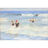 TABLEAU "BAIN DE MER" ECOLE RUSSE
Huile sur toile signée en cyrillique.
Epoque XXème siècle.
H :