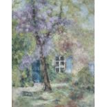 LA MAISON A L’ARBRE MAUVE
Signé de Doris S. en bas à droite 
Epoque XXème siècle

H : 116 ; L : 88