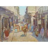 TABLEAU ORIENTALISTE "SCENE DE RUE A FEZ" DE HAMMAD JABRAN ( 1917-1993)
Huile sur toile signée "