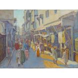 TABLEAU ORIENTALISTE "SCENE DE RUE A FEZ" DE HAMMAD JABRAN ( 1917-1993)
Huile sur toile signée "