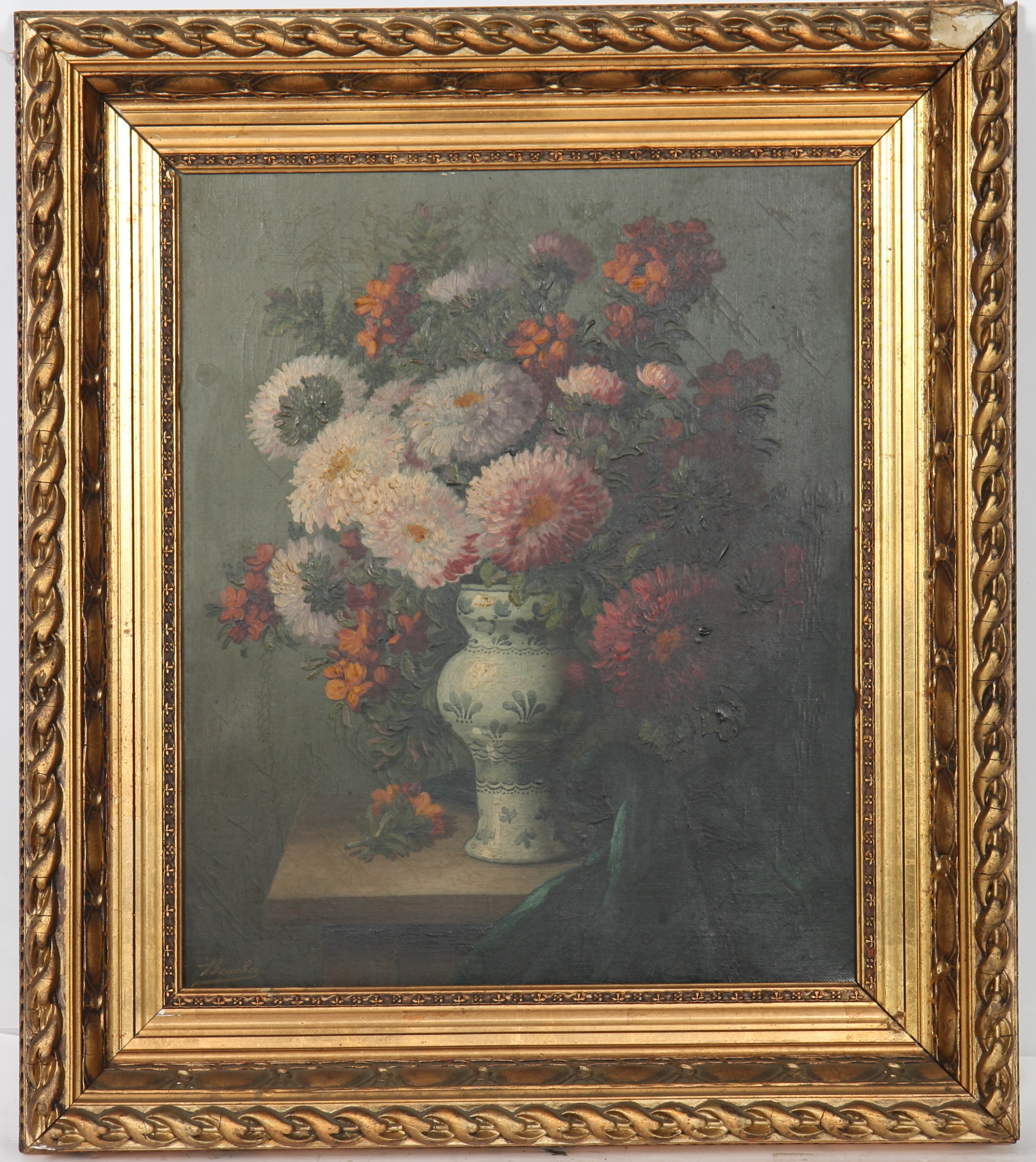 TABLEAU "BOUQUET DE FLEURS" Huile sur toile encadrée représentant un bouquet de fleurs dans un