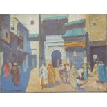 TABLEAU ORIENTALISTE "VUE DE FEZ" Huile sur toile portant la signature de"Hammad Jabran" et