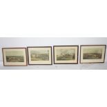 SUITE DE QUATRE GRAVURES COULEURS ANGLAISES "CHEVAUX" A scènes de chasse à courre et de courses