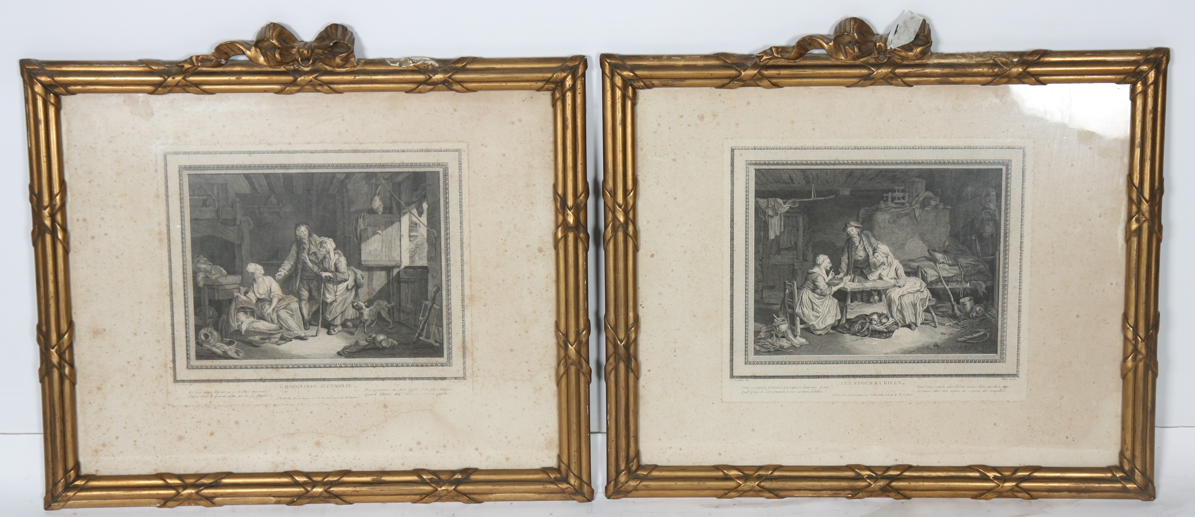 PAIRE DE GRAVURES ENCADREES Paire de gravures en noir et blanc à scènes XVIIIè intitulées "Les Epoux