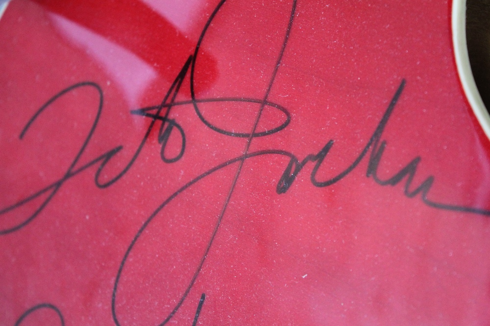 THE JACKSONS - a Rally cherry red electric guitar (in the style of a Gibson ES 335) signed by four - Image 7 of 8