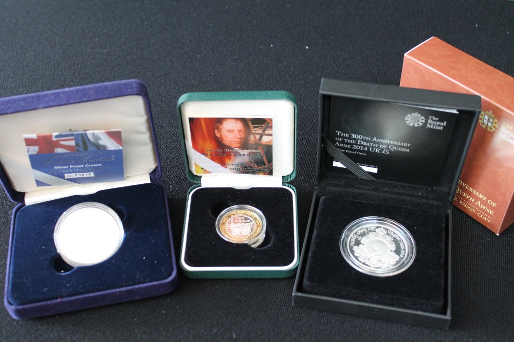 GREAT BRITISH SILVER PROOF COINS - a collection commemorative silver proof coins x4 in original