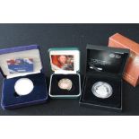 GREAT BRITISH SILVER PROOF COINS - a collection commemorative silver proof coins x4 in original