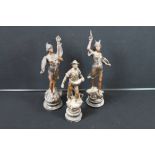 SPELTER FIGURE STATUES - A pair of 1930's French spelter figures, bronze effect painted,