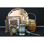 COLLECTION - Ice bucket, pewter ½ pint, brass Gledhill-Brook signage, a bronze pheasant 8" long,