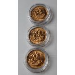 GOLD SOVEREIGNS - three 22ct gold full sovereigns being in a date run to include 1957,