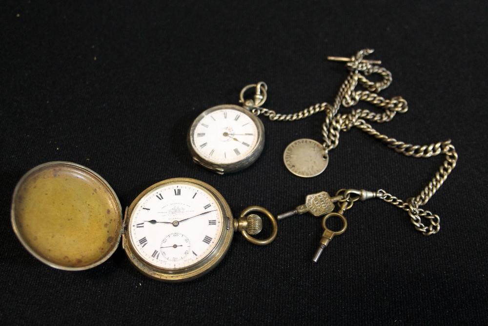 SILVER LADIES POCKET WATCH SILVER ALBERT - A ladies silver pocket watch, with enamel dial, - Image 2 of 3