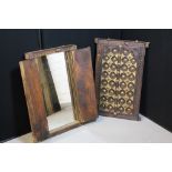 MIRRORS - a pair of matching Moroccan style mirrors behind decorated wooden doors measuring