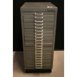 STORAGE CABINET - a Bisley steel office equipment storage cabinet, each drawer 1".