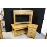 SIDE TABLE, COFFEE TABLE AND CUPBOARD - a wooden sideboard measuring 30"x40"x13",