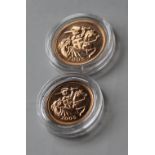 GOLD SOVEREIGNS - two 22ct gold sovereigns from 2005 to include a full sovereign and half sovereign.